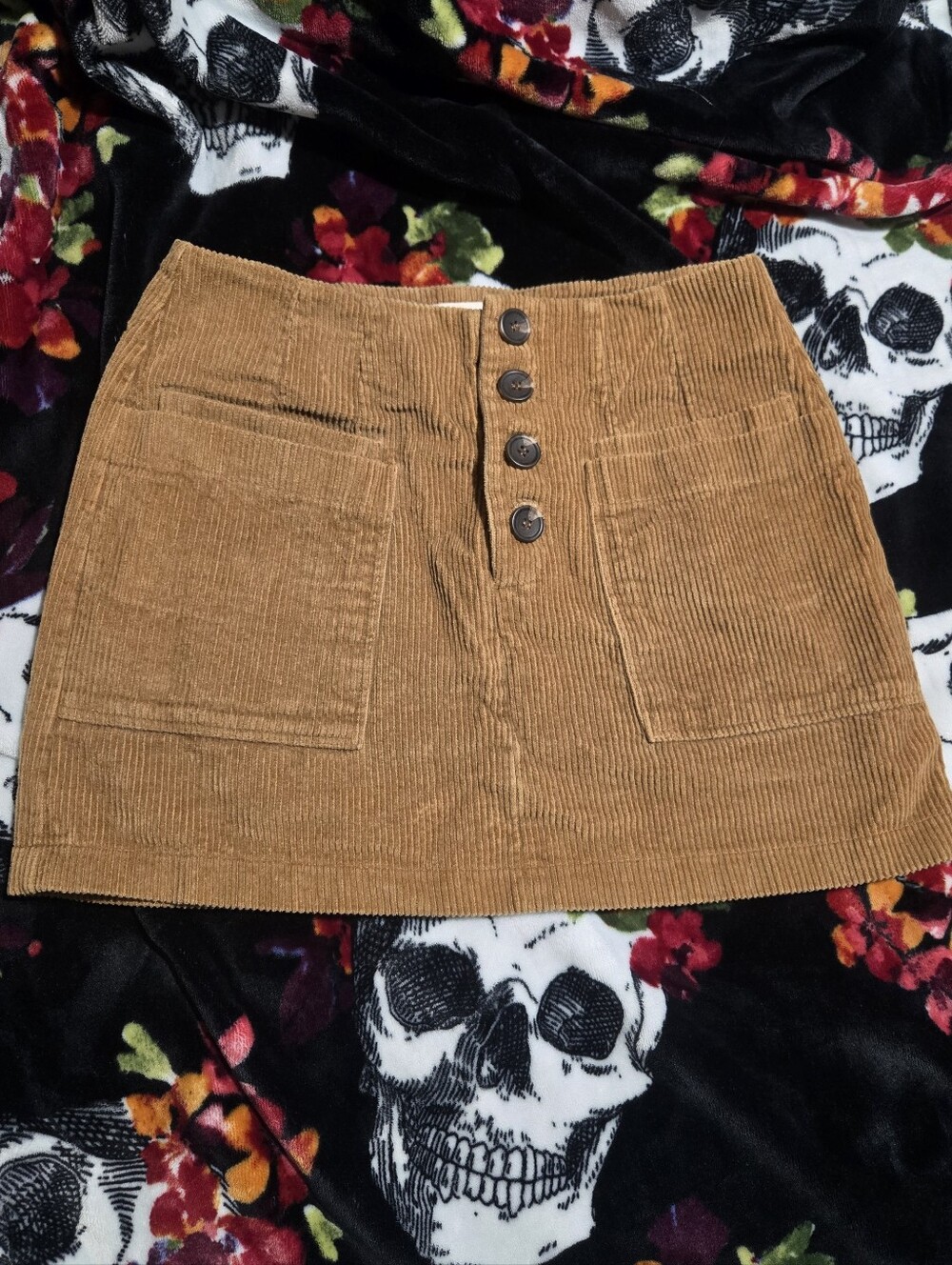 Altar'd State Corduroy Button-Front Mini Skirt - Camel